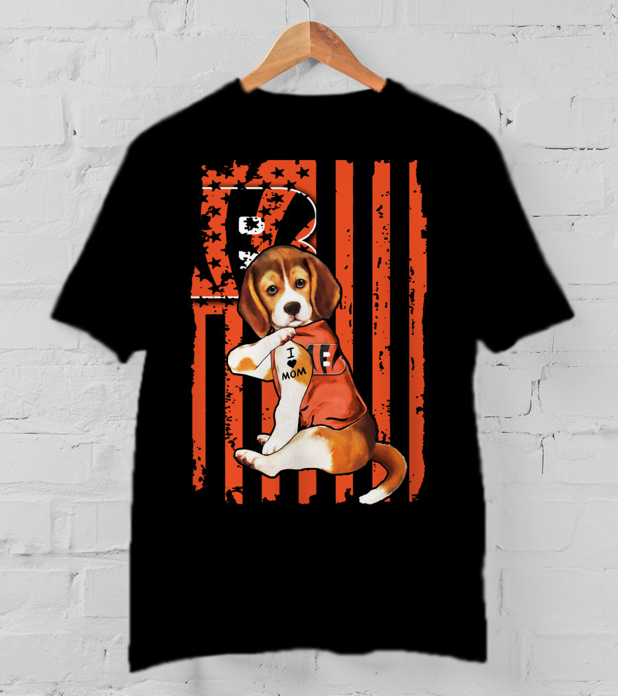 Beagle I Love Mom Cincinnati Bengals Stripes And Stars T-Shirt