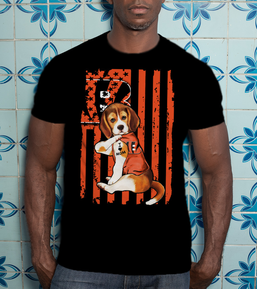 Beagle I Love Mom Cincinnati Bengals Stripes And Stars T-Shirt