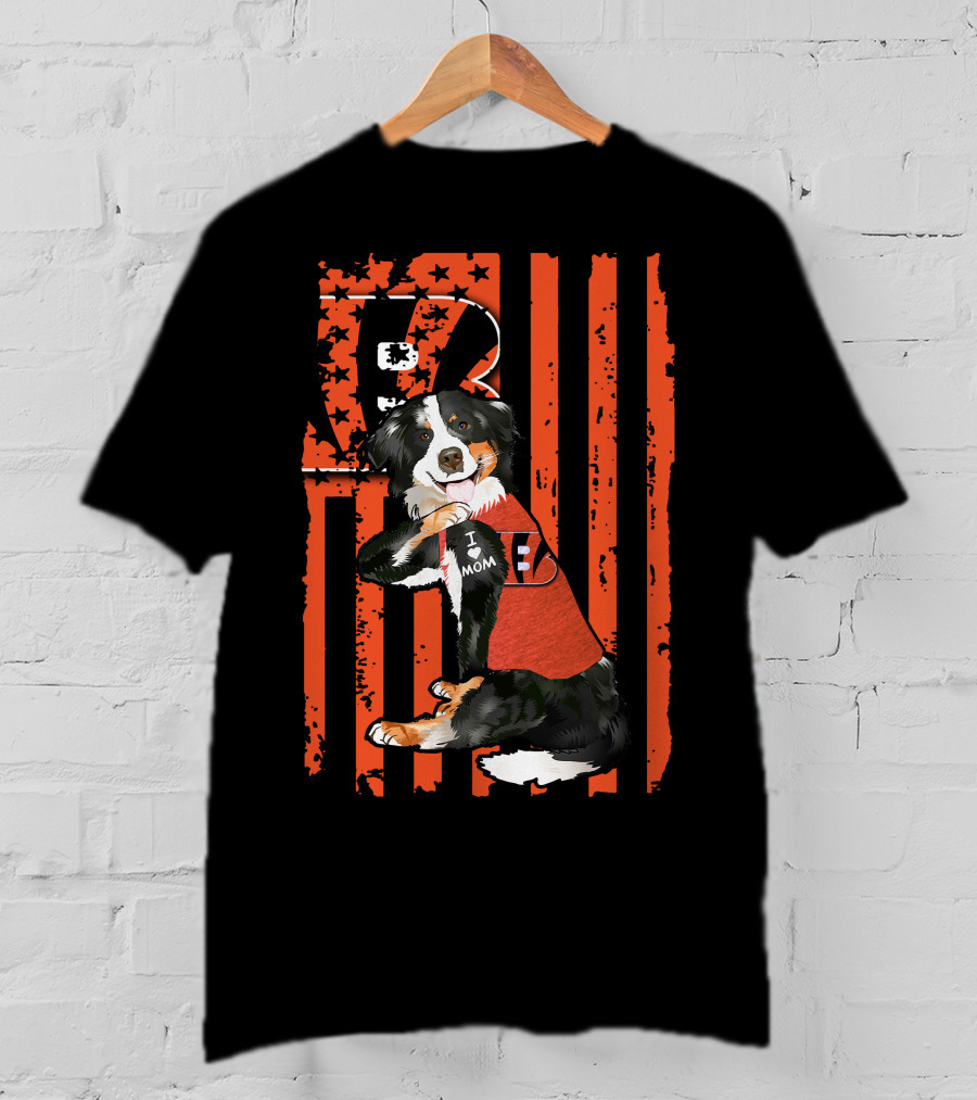 Border Collie I Love Mom Cincinnati Bengals Stripes T-Shirt