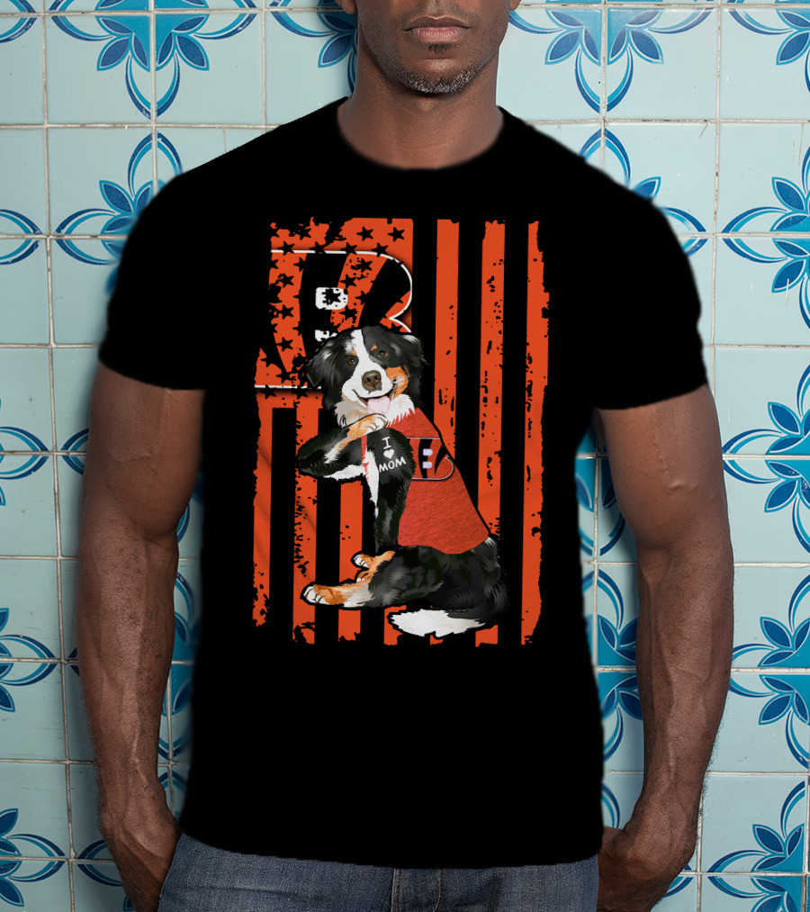 Border Collie I Love Mom Cincinnati Bengals Stripes T-Shirt