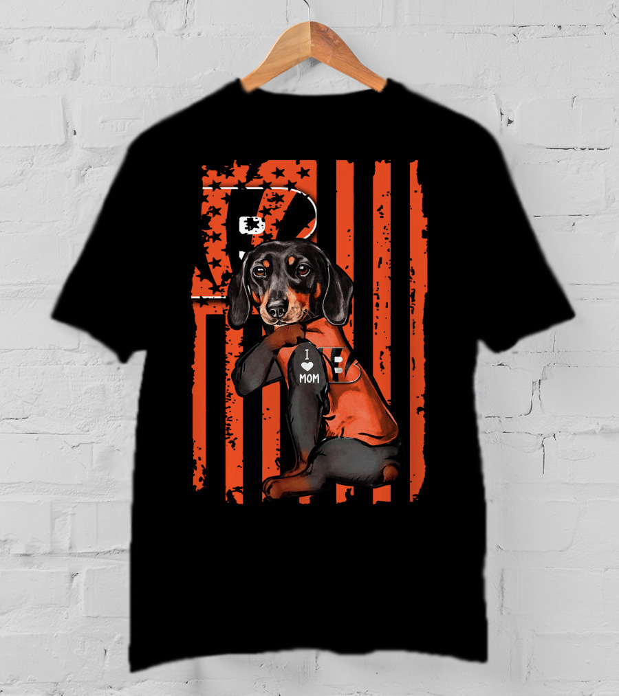 Dachshund I Love Mom Cincinnati Bengals Fan Gear T-Shirt