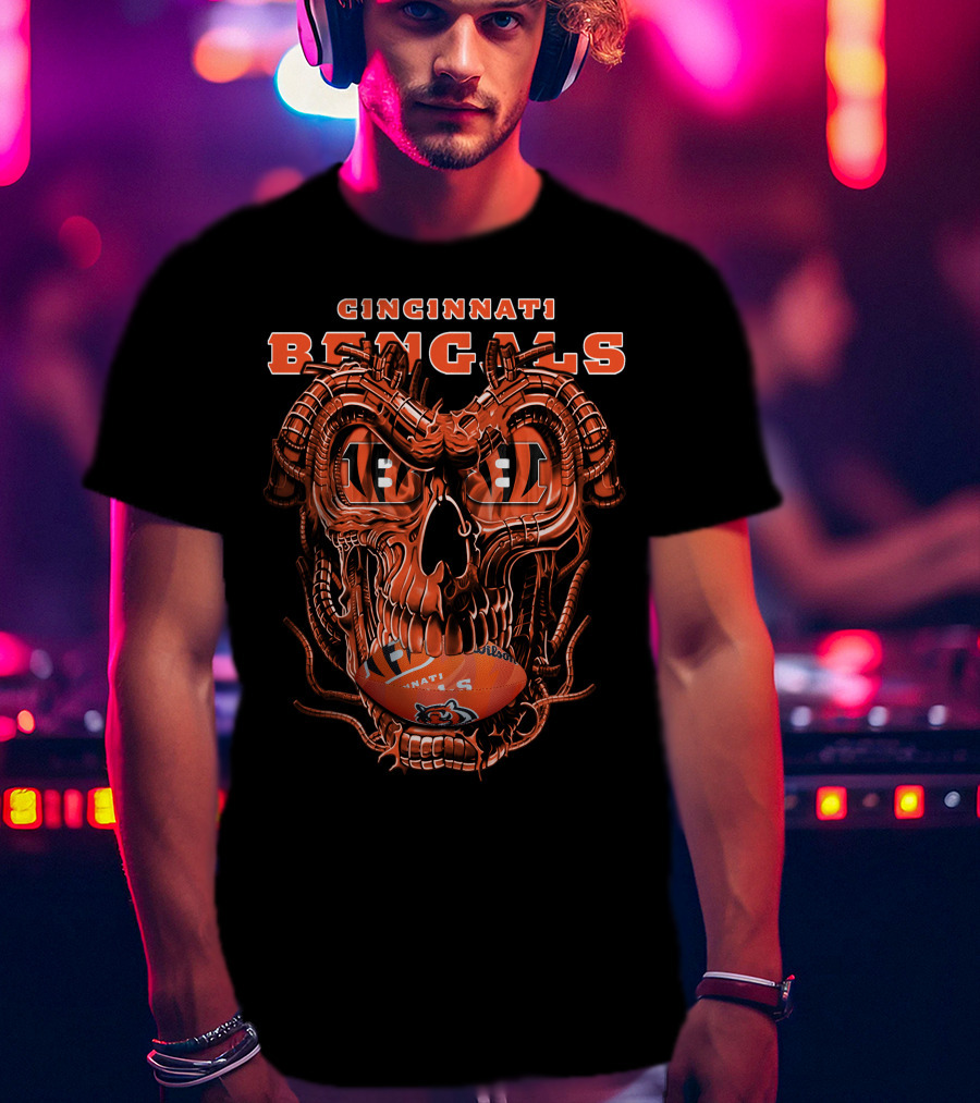 CINCINNATI BENGALS Dragon Skull Football T-Shirt