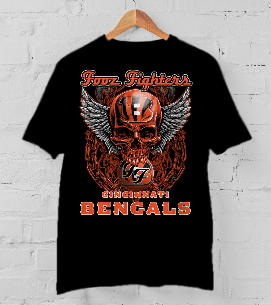 Fooz Fighters Ff CINCINNATI BENGALS Skull Wings Helmet T-Shirt