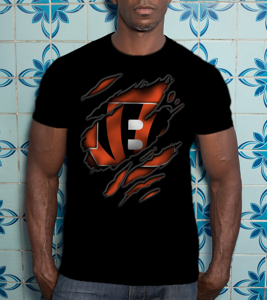 Torn Cincinnati Bengals Logo Black And Orange T-Shirt