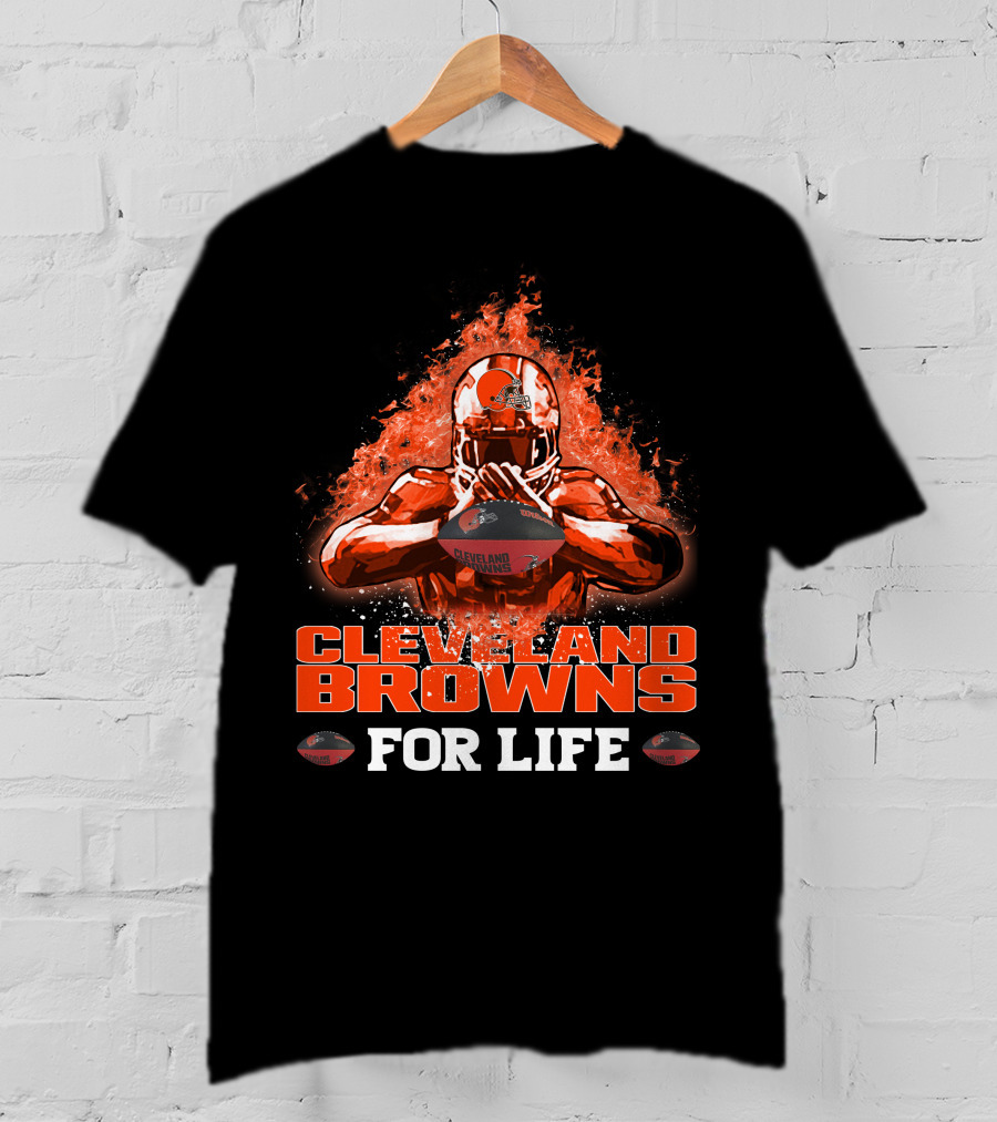 CLEVELAND BROWNS FOR LIFE Football Passion Flame T-Shirt