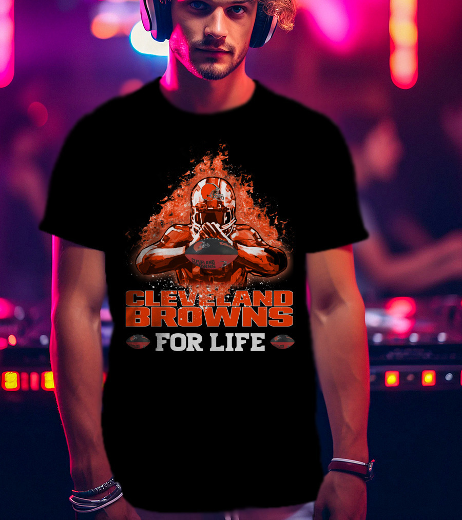 CLEVELAND BROWNS FOR LIFE Football Passion Flame T-Shirt