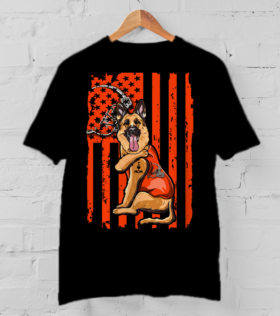 German Shepherd I Love Mom Cleveland Browns Football Flag T-Shirt