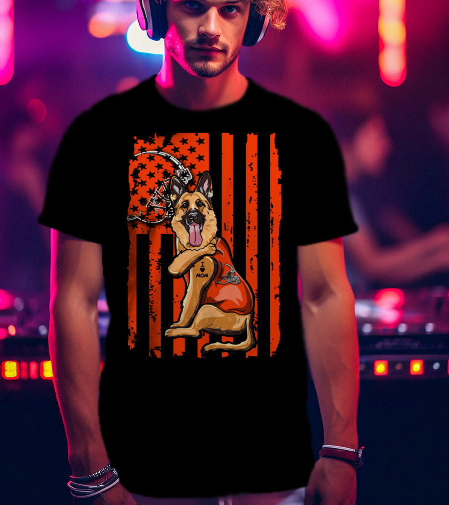 German Shepherd I Love Mom Cleveland Browns Football Flag T-Shirt