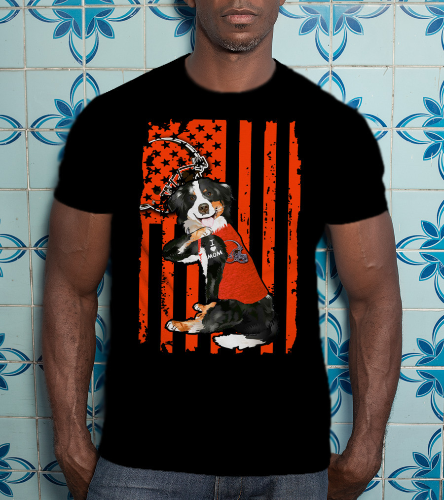 Border Collie I Love Mom Cleveland Browns Football American Flag T-Shirt