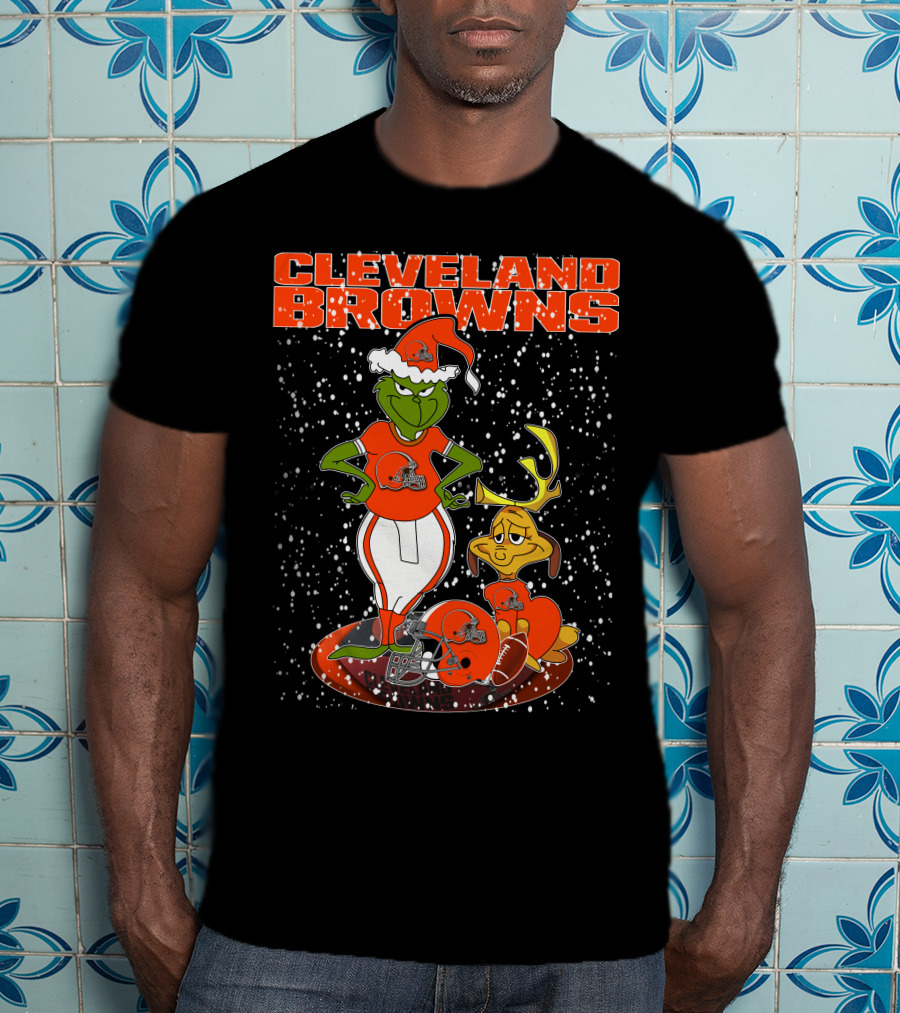 CLEVELAND BROWNS Grinchxmas Snow Football T-Shirt