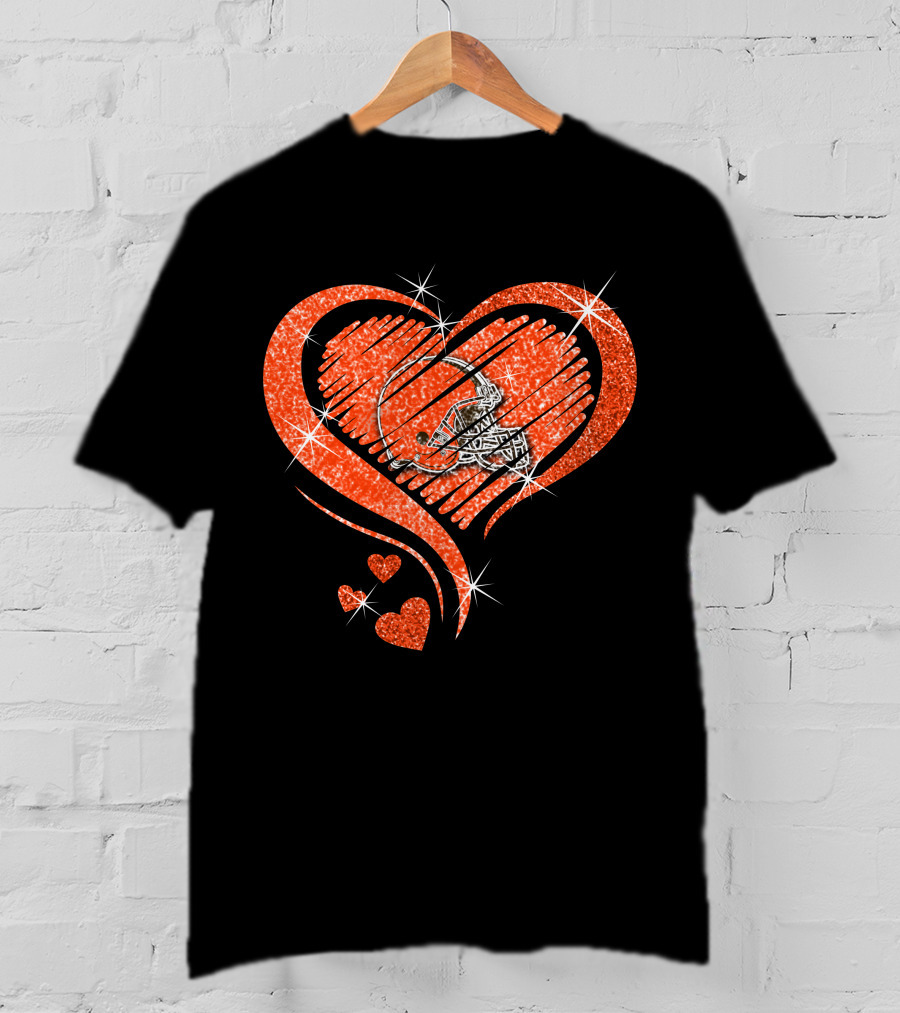 Heart Diamond Cleveland Browns Glitter Helmet Sparkle T-Shirt