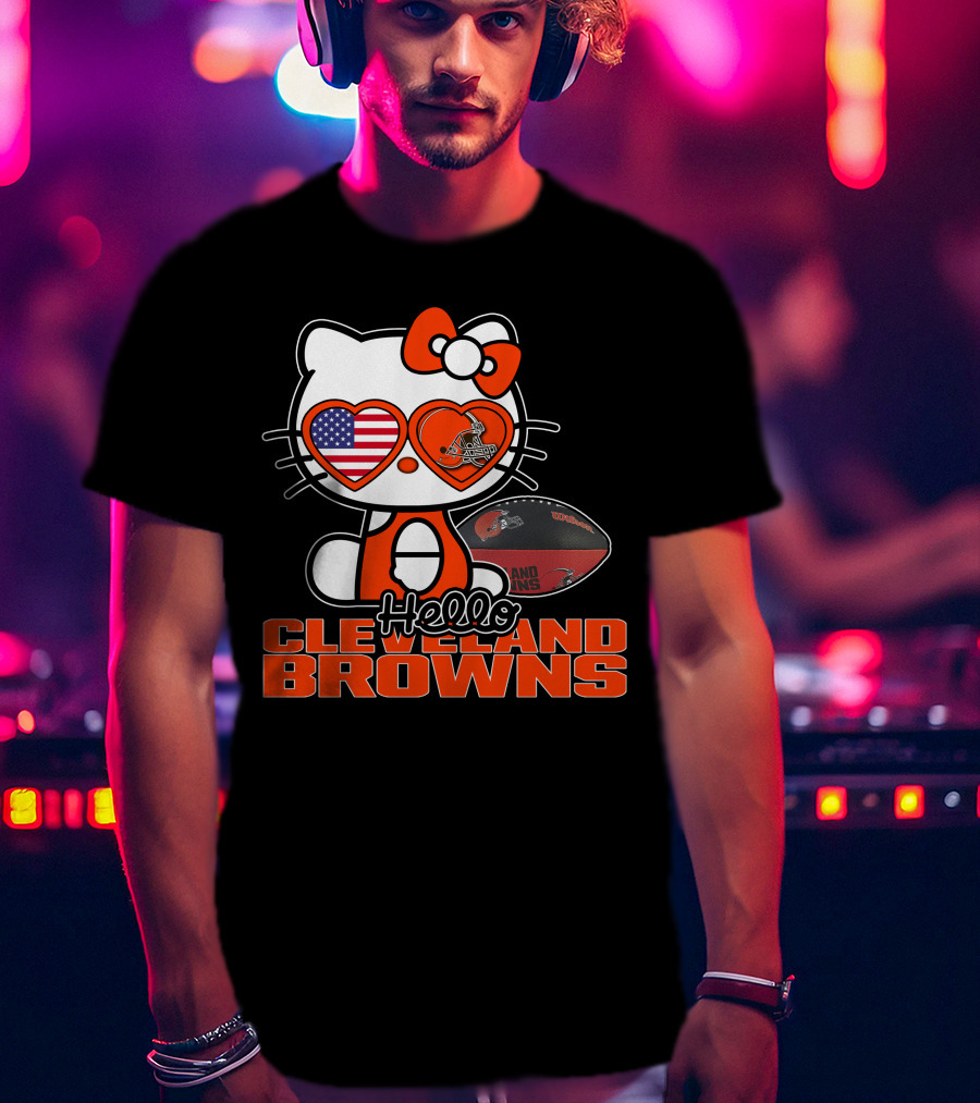 Hello Kitty Cleveland Browns Football USA Hearts T-Shirt