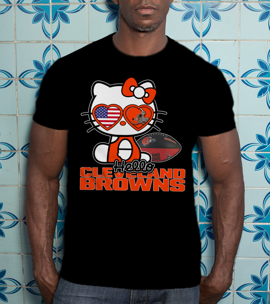 Hello Kitty Cleveland Browns Football USA Hearts T-Shirt