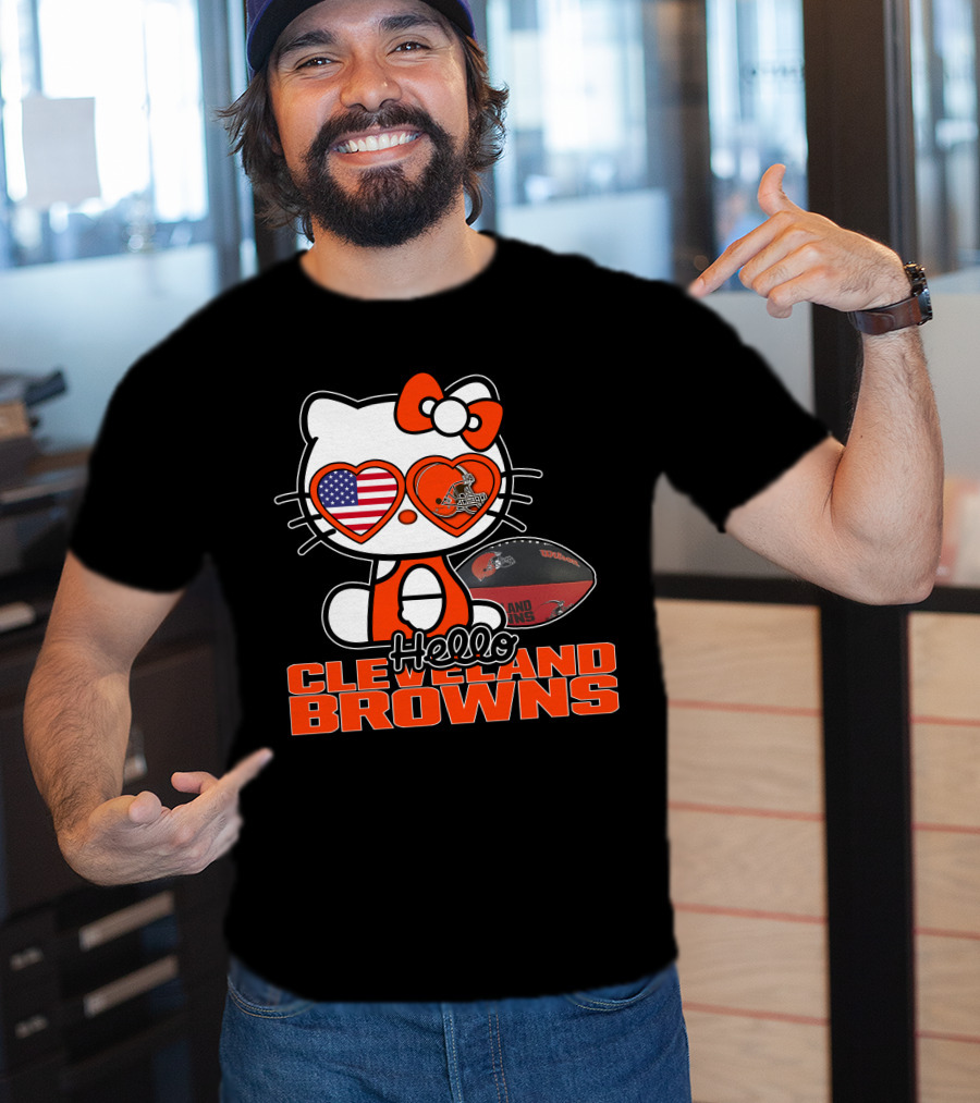 Hello Kitty Cleveland Browns Football USA Hearts T-Shirt