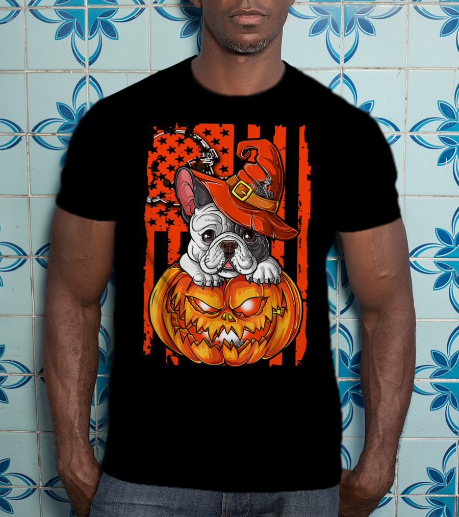 Bulldog Halloween Pumpkin Cleveland Browns T-Shirt