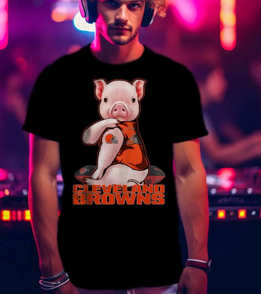 Cleveland Browns Pig In Football Jersey With Team T-Shirt