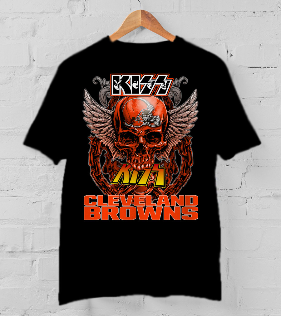 Kiss Cleveland Browns Skull Helmet Wings T-Shirt