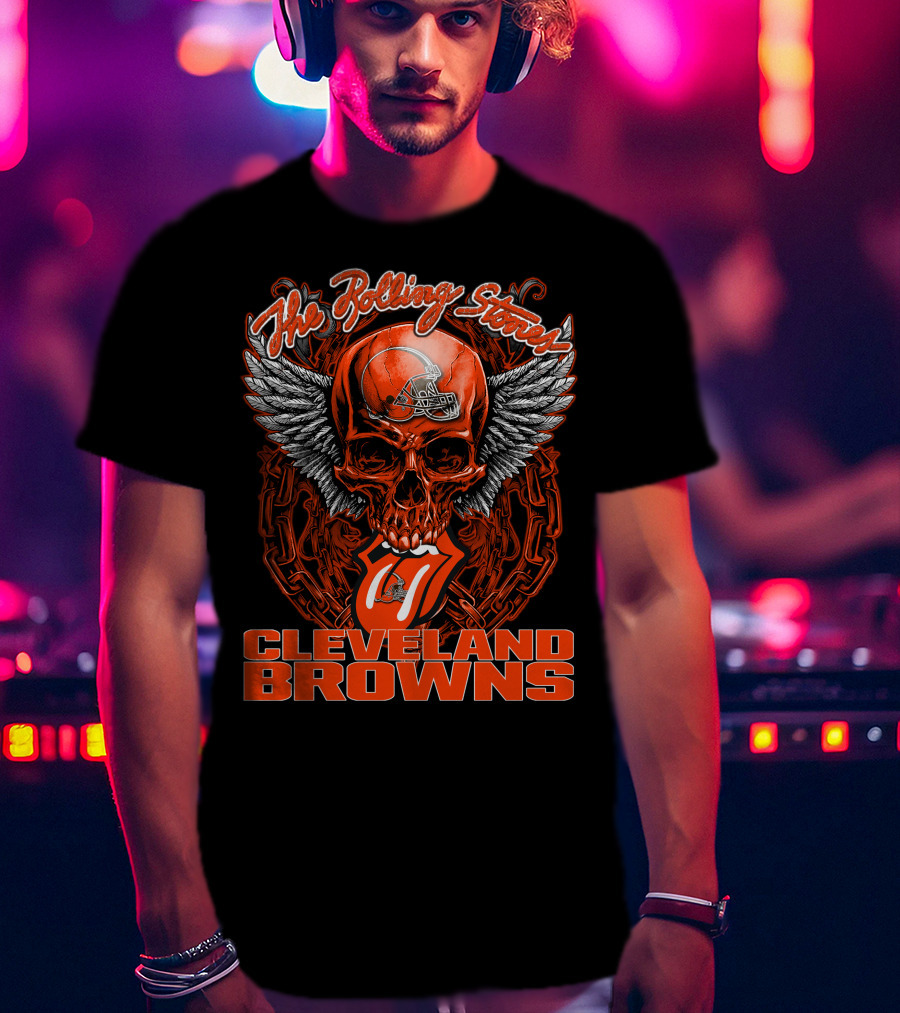 The Rolling Stones Cleveland Browns Skull With Wings And Tongue T-Shirt