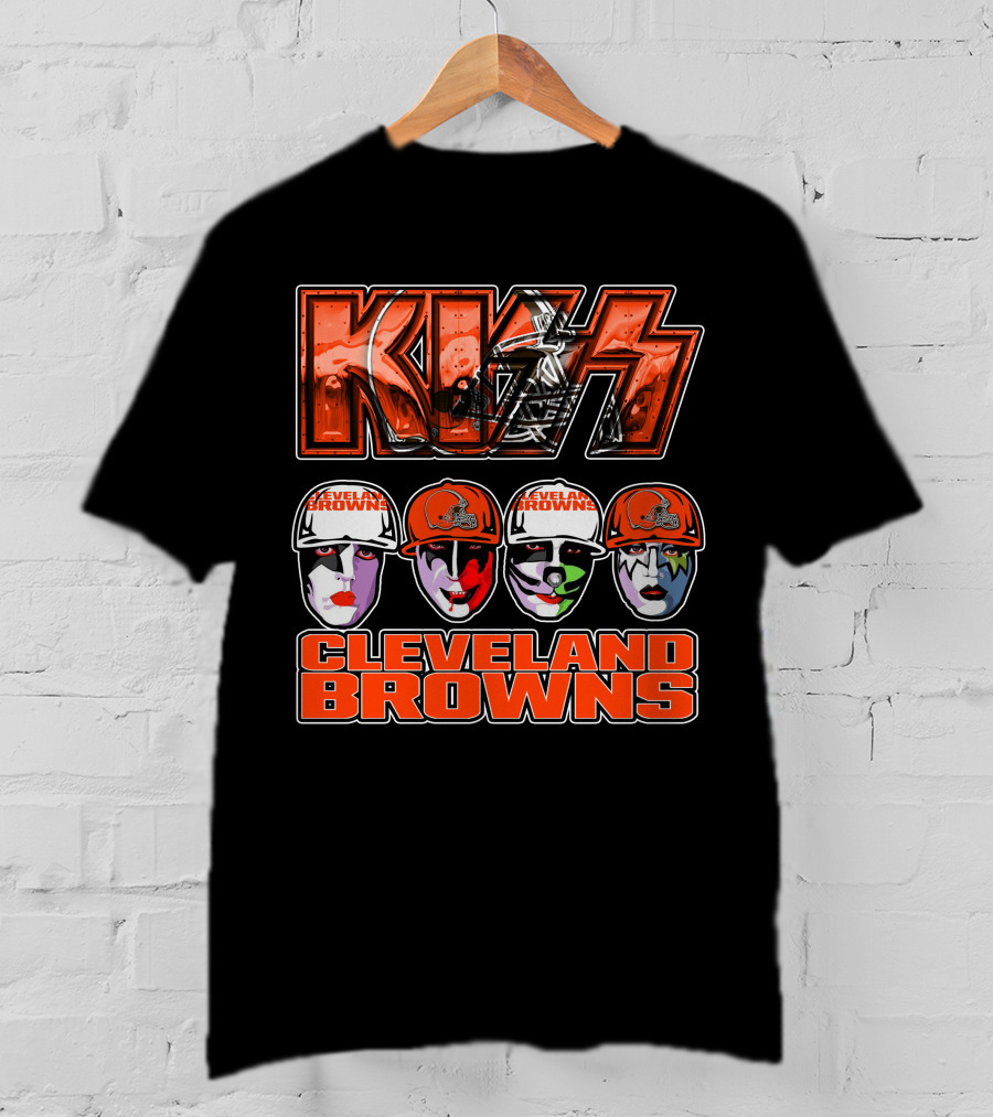 Kiss Faces Cleveland Browns Retro Logo Fusion T-Shirt