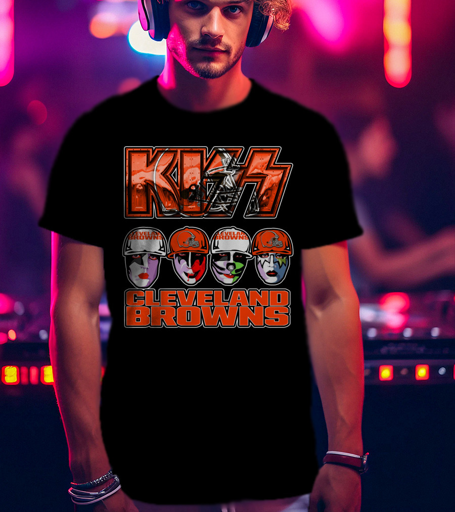 Kiss Faces Cleveland Browns Retro Logo Fusion T-Shirt