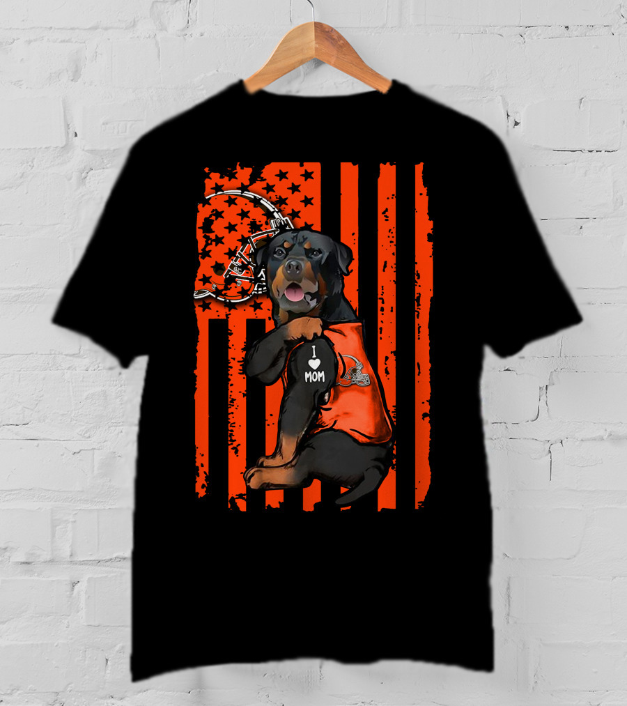 Rottweiler I Love Mom Cleveland Browns Flag T-Shirt