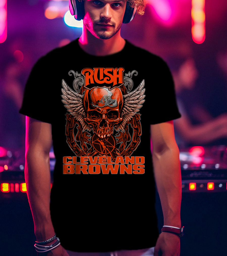 Rush Cleveland Browns Skull Wings T-Shirt