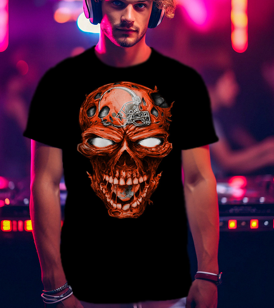 Skull Cleveland Browns Halloween Football Helmet T-Shirt