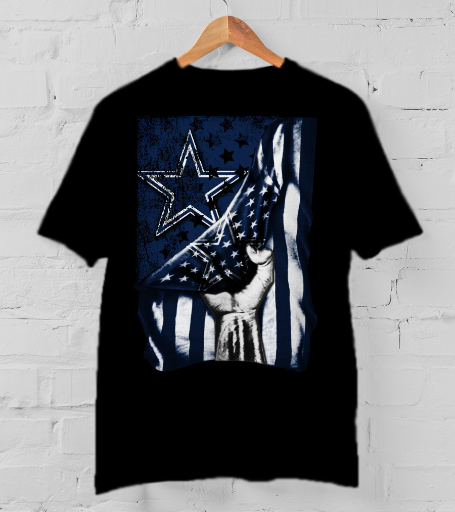 Dallas Cowboys Flag Star Logo With American Stars And Stripes Fist T-Shirt