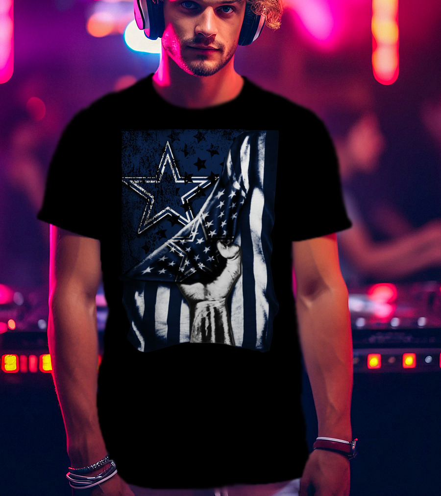 Dallas Cowboys Flag Star Logo With American Stars And Stripes Fist T-Shirt