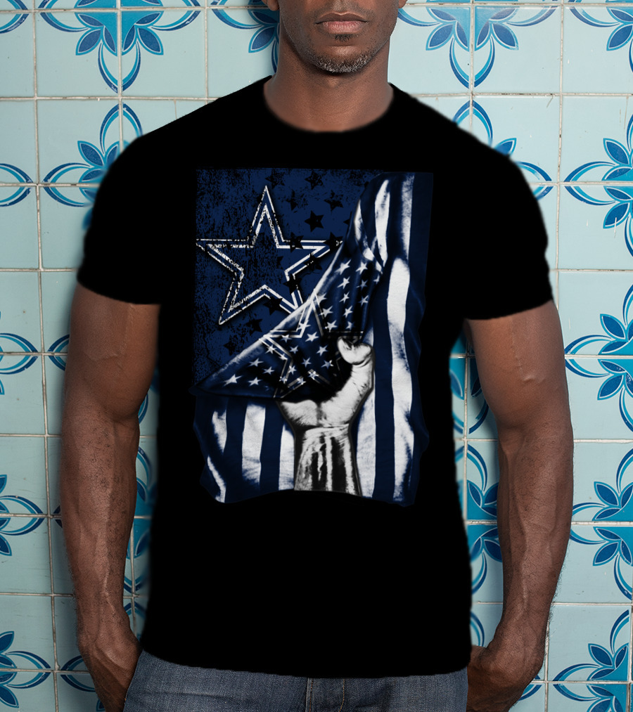 Dallas Cowboys Flag Star Logo With American Stars And Stripes Fist T-Shirt