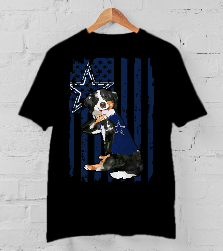 Border Collie I Love Mom Dallas Cowboys Star Flag T-Shirt
