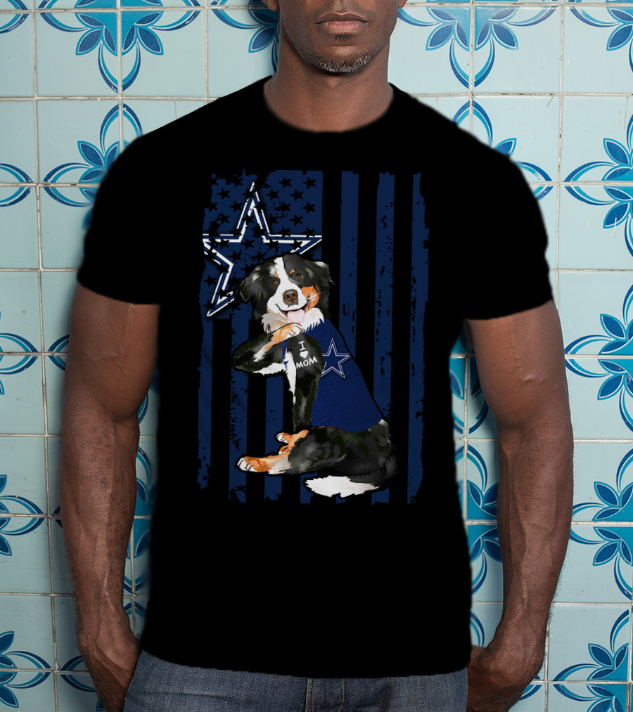 Border Collie I Love Mom Dallas Cowboys Star Flag T-Shirt