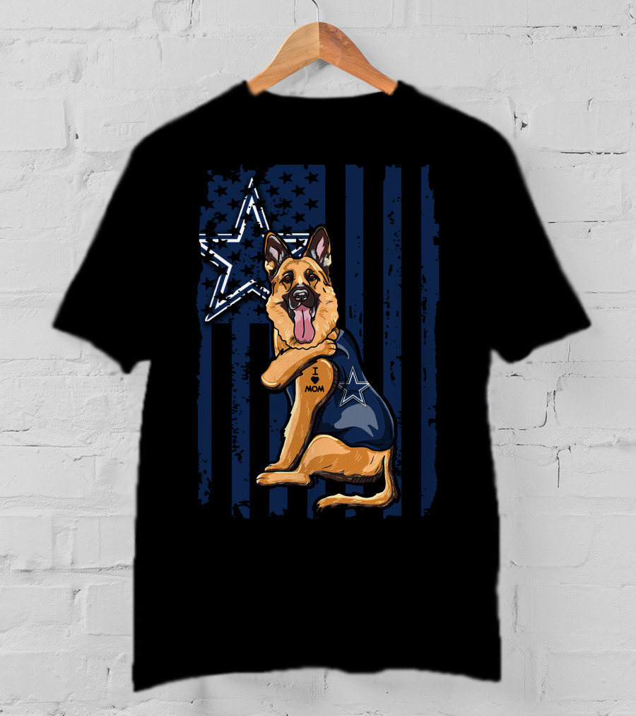 German Shepherd I Love Mom Dallas Cowboys Star Stripes T-Shirt