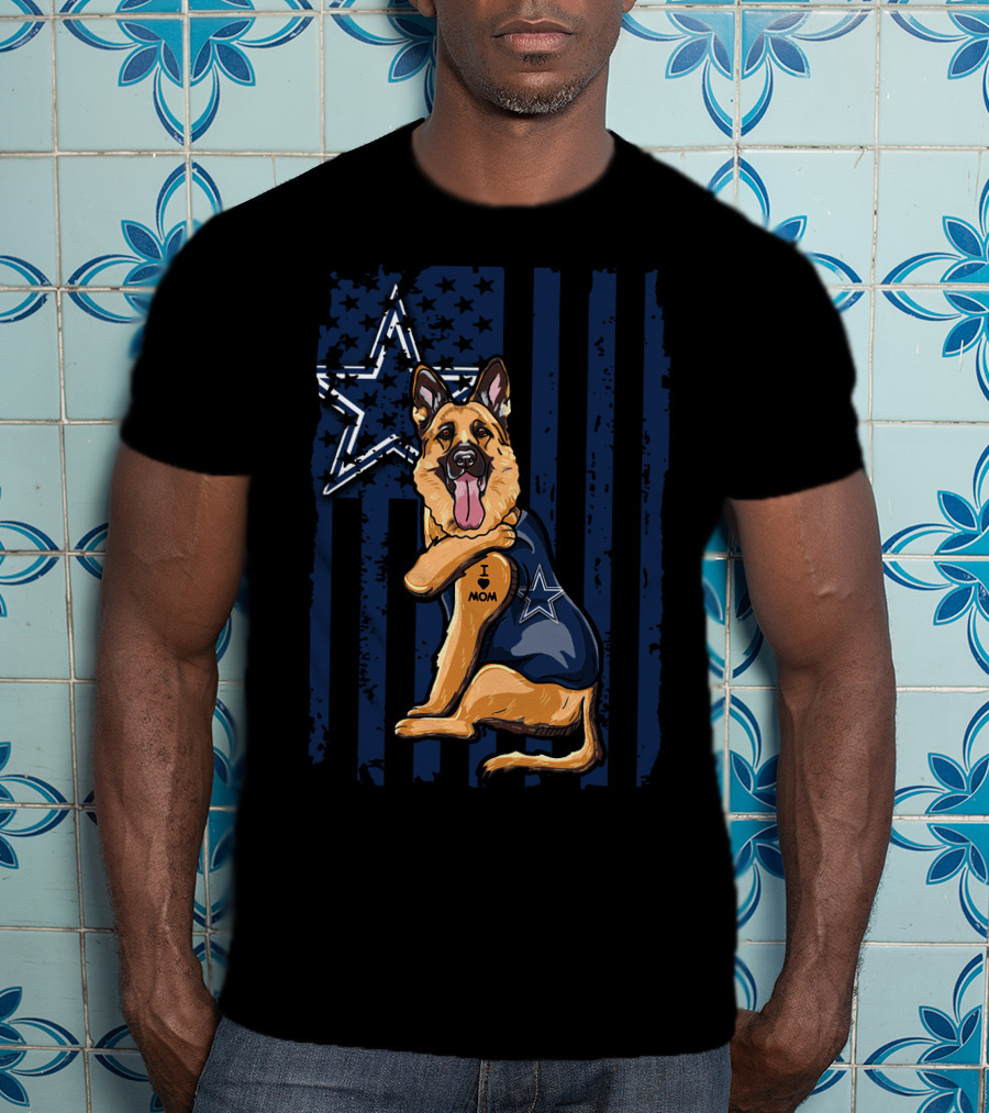 German Shepherd I Love Mom Dallas Cowboys Star Stripes T-Shirt