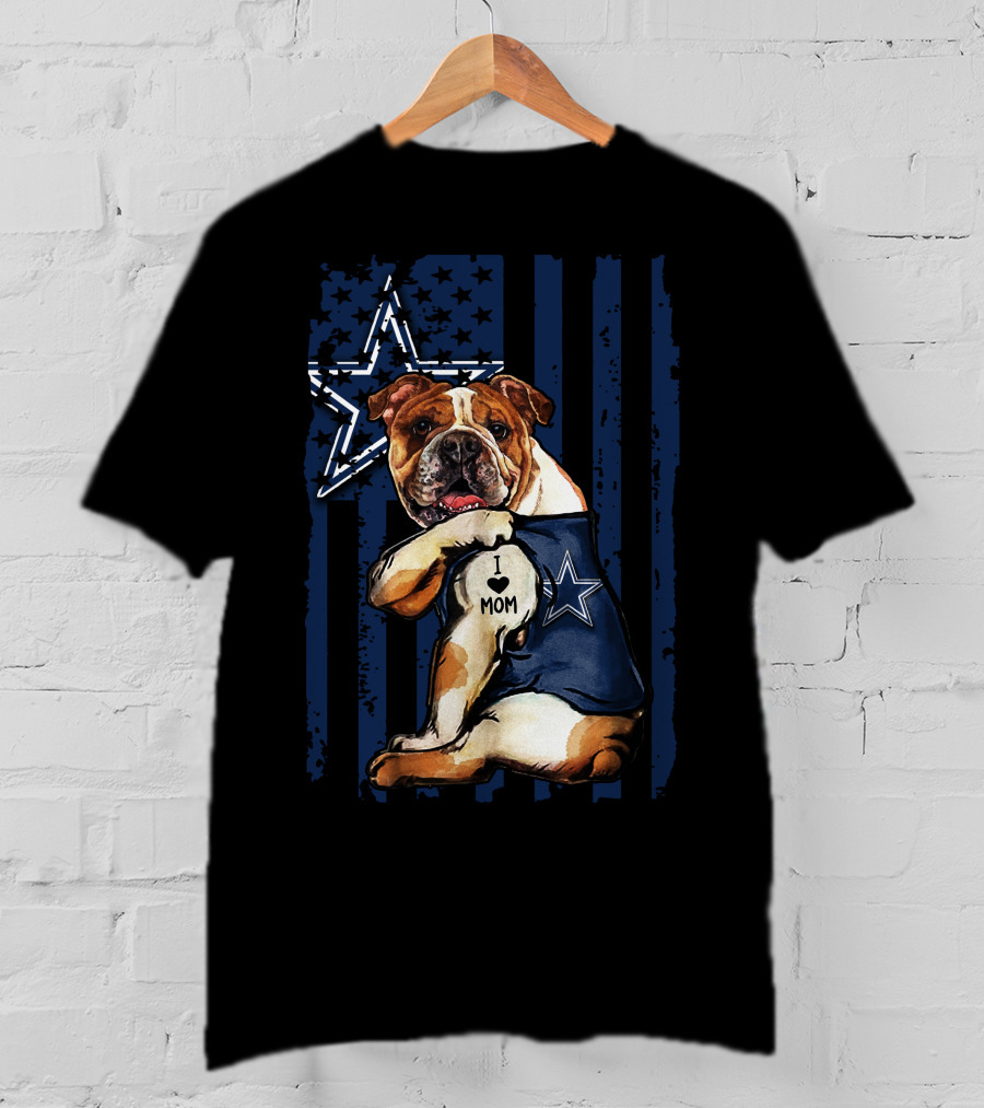 Bulldog I Love Mom Dallas Cowboys Star Navy Blue T-Shirt