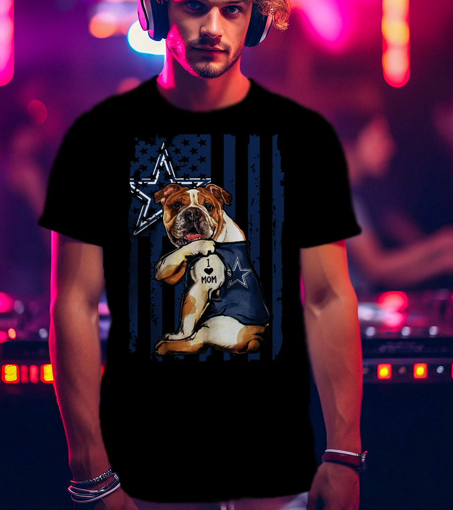 Bulldog I Love Mom Dallas Cowboys Star Navy Blue T-Shirt