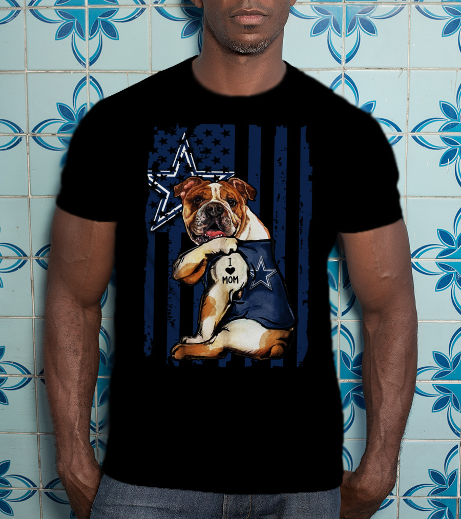 Bulldog I Love Mom Dallas Cowboys Star Navy Blue T-Shirt