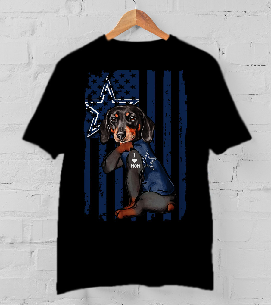 Dachshund I Love Mom Dallas Cowboys Star T-Shirt