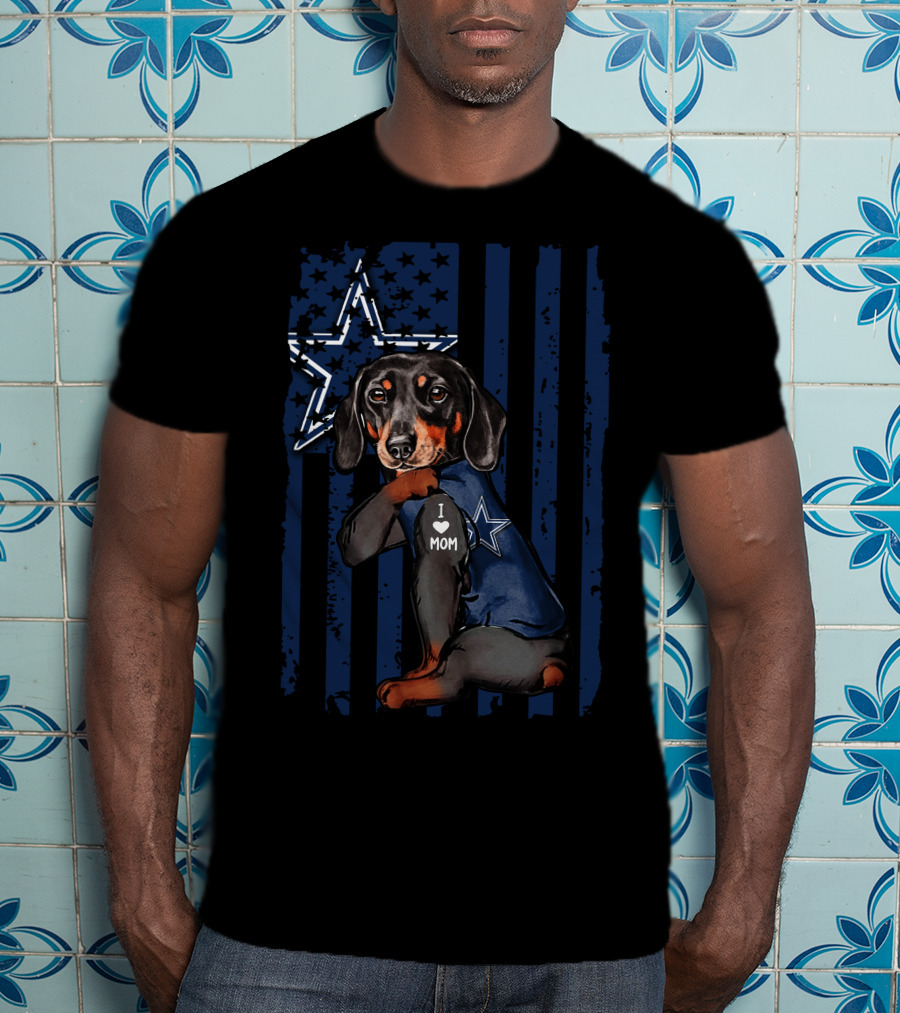 Dachshund I Love Mom Dallas Cowboys Star T-Shirt