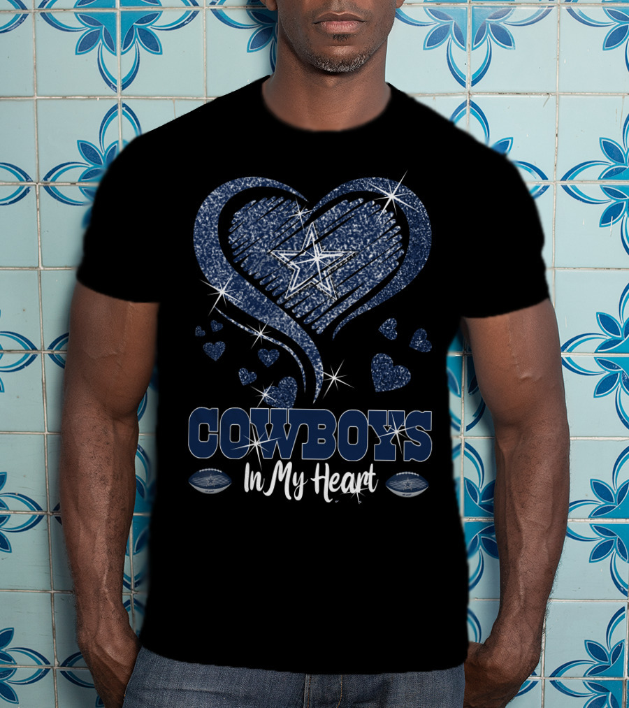 Cowboys In My Heart Starry Hearts Football T-Shirt