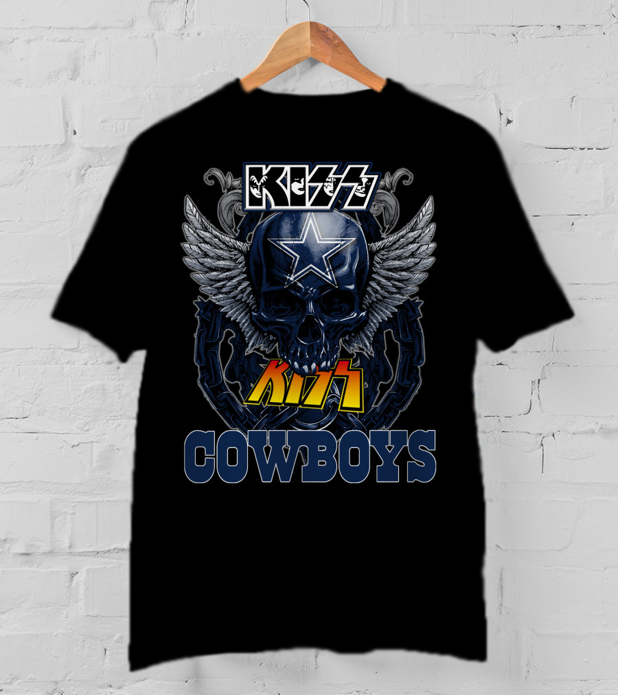 Kiss Cowboys Dallas Star Skull Wings Chain T-Shirt