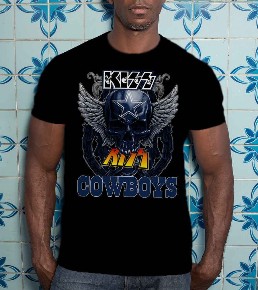 Kiss Cowboys Dallas Star Skull Wings Chain T-Shirt