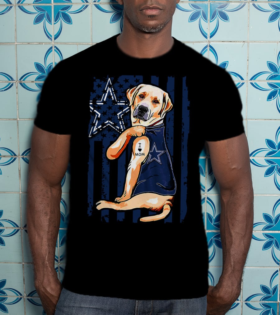 Labrador Retriever I Love Mom Dallas Cowboys Fan Star Tattoo T-Shirt