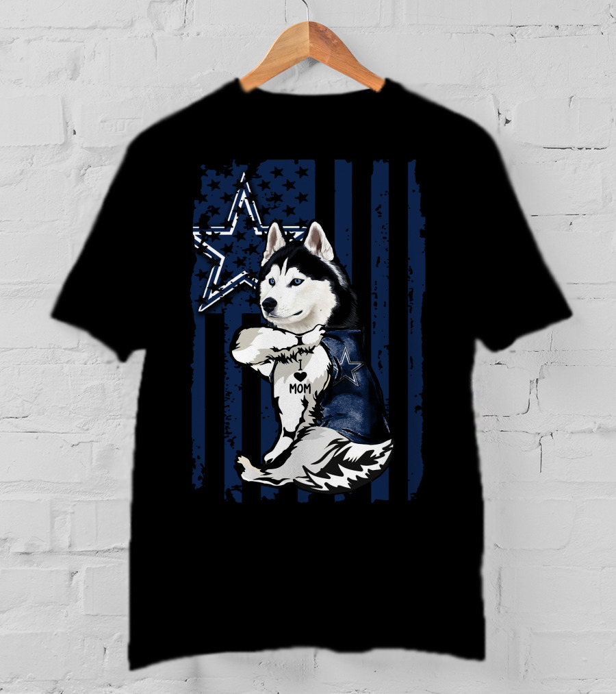 Siberian Husky I Love Mom Dallas Cowboys Star T-Shirt