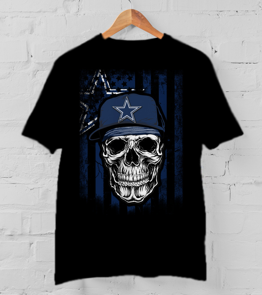 Skull V1 Dallas Cowboys Star Hat Blue Stripes T-Shirt