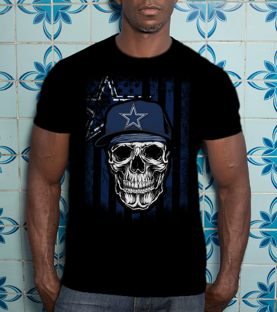 Skull V1 Dallas Cowboys Star Hat Blue Stripes T-Shirt