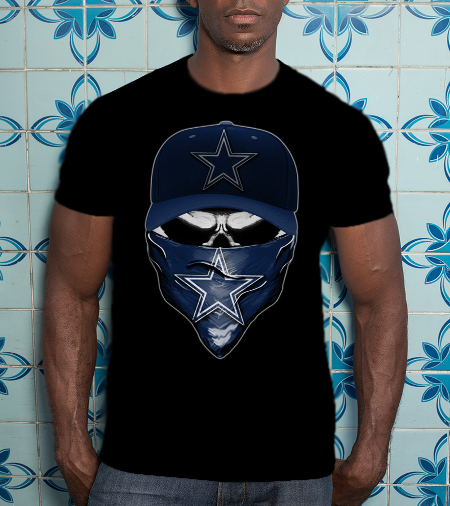 Skull V6 Dallas Cowboys Star Emblem Hat And Bandana T-Shirt