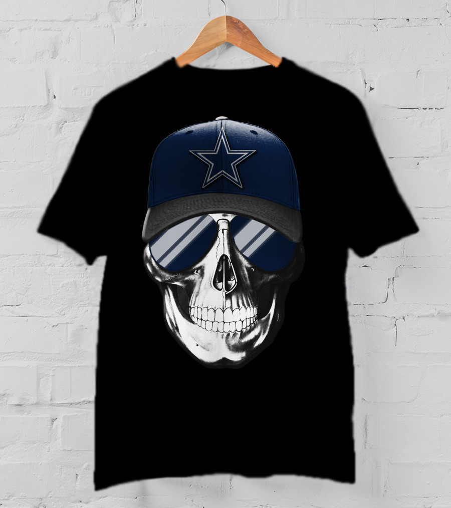 Skull Wearing Dallas Cowboys Hat And Sunglasses T-Shirt