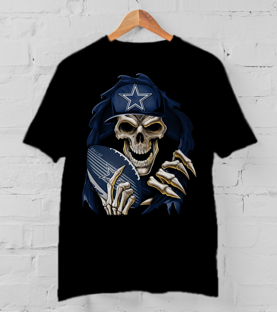 Skullbong Dallas Cowboys Skeleton Holding Football With Star T-Shirt