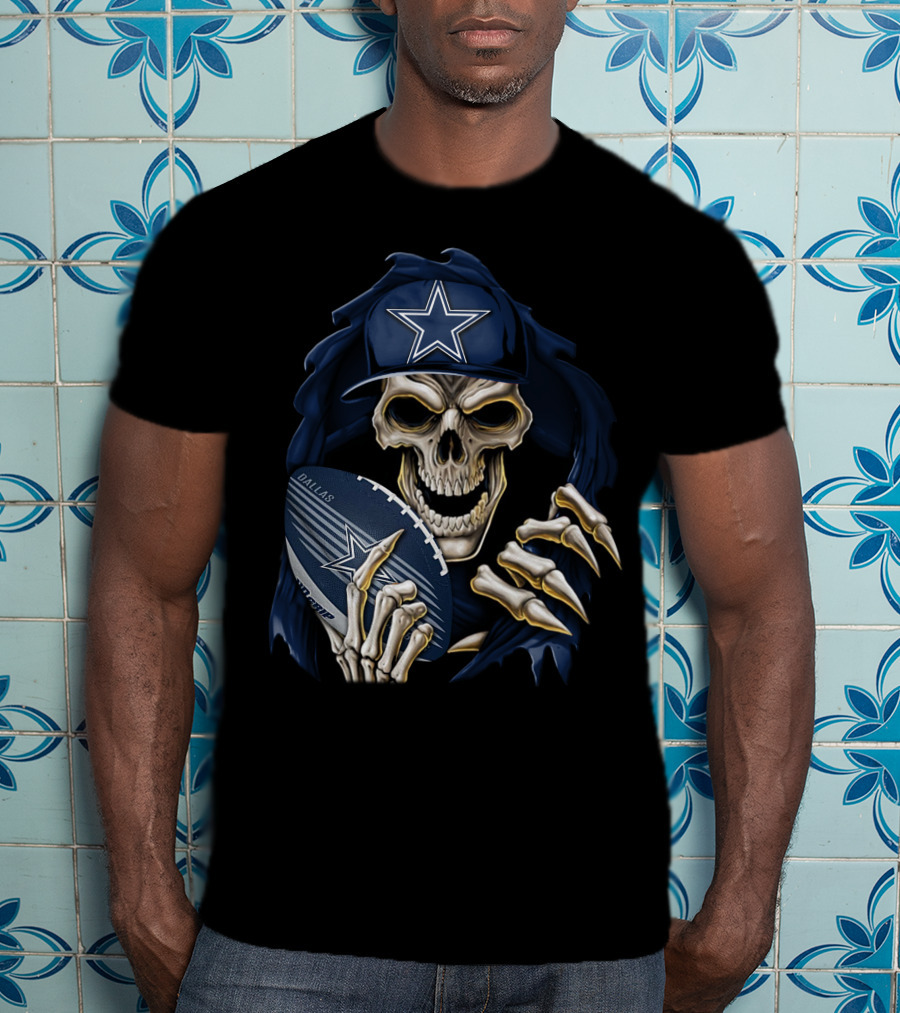 Skullbong Dallas Cowboys Skeleton Holding Football With Star T-Shirt
